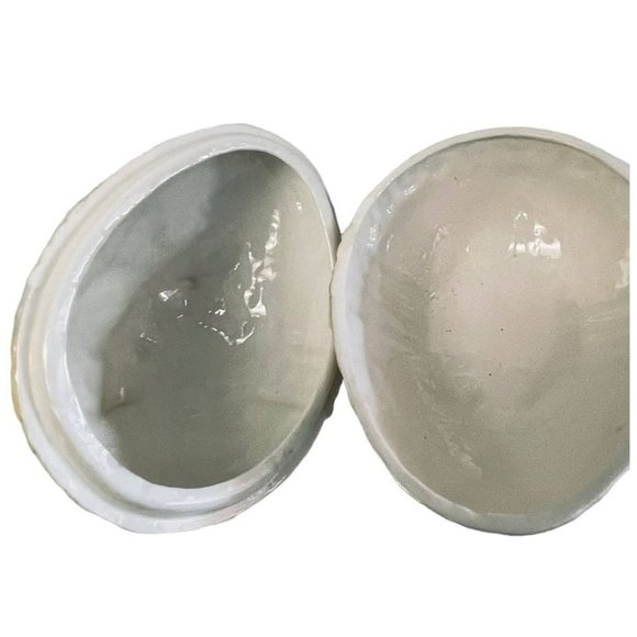 Ceramic Easter Egg Bow Flowers Lidded Dish Trinket Box Hand painted 6 1/3" x 4 1 - Picture 8 of 10